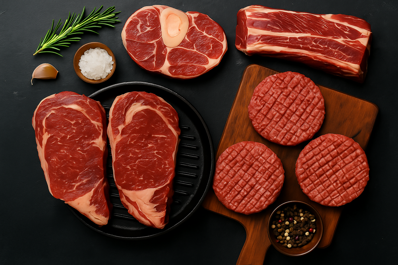 Food-category composition featuring meat cuts
